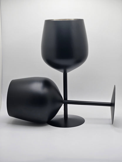 Black Stainless Steel and Matte Black Wine Goblets Mixed Set (Set of 2)