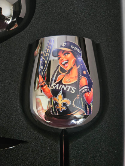 New Orleans Saints UV Print Custom Stainless Steel Wine Glass Set