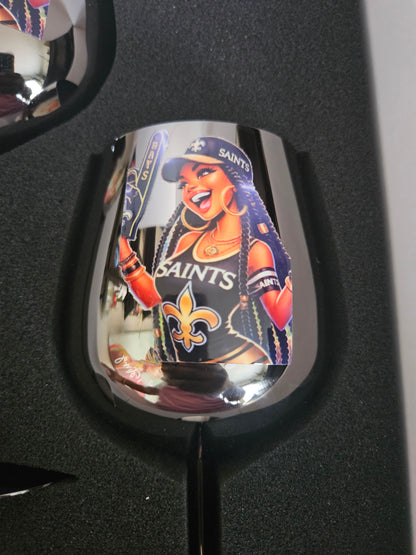 New Orleans Saints UV Print Custom Stainless Steel Wine Glass Set