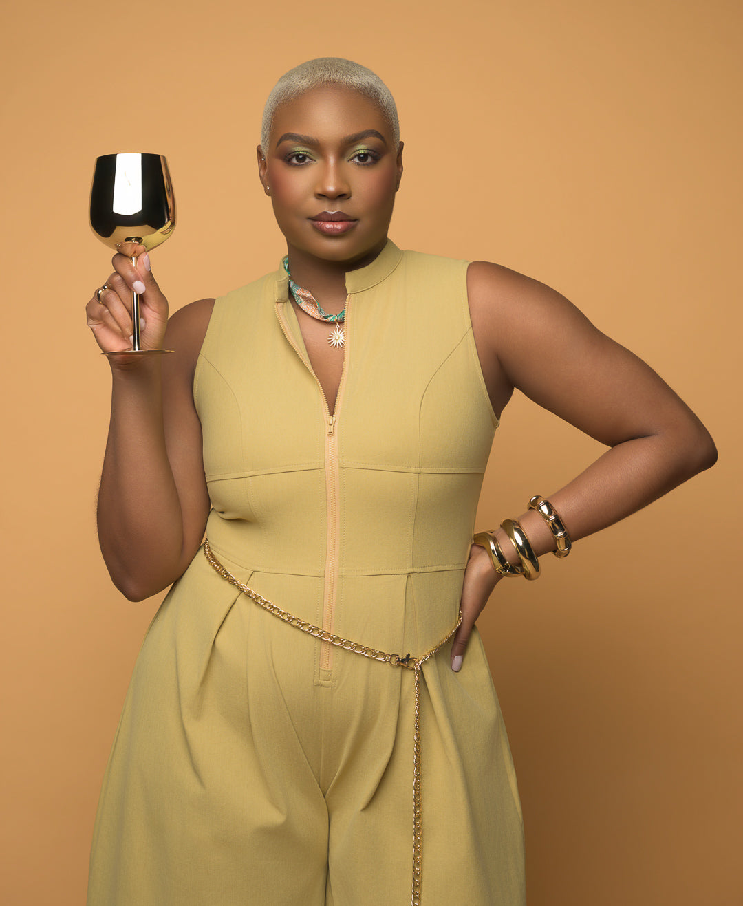 Gold Stainless Steel Wine Goblet (Set of 2)