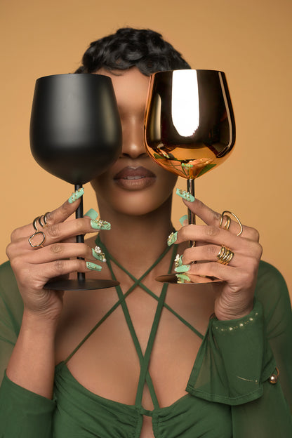 Gold Stainless Steel Wine Goblet (Set of 2)