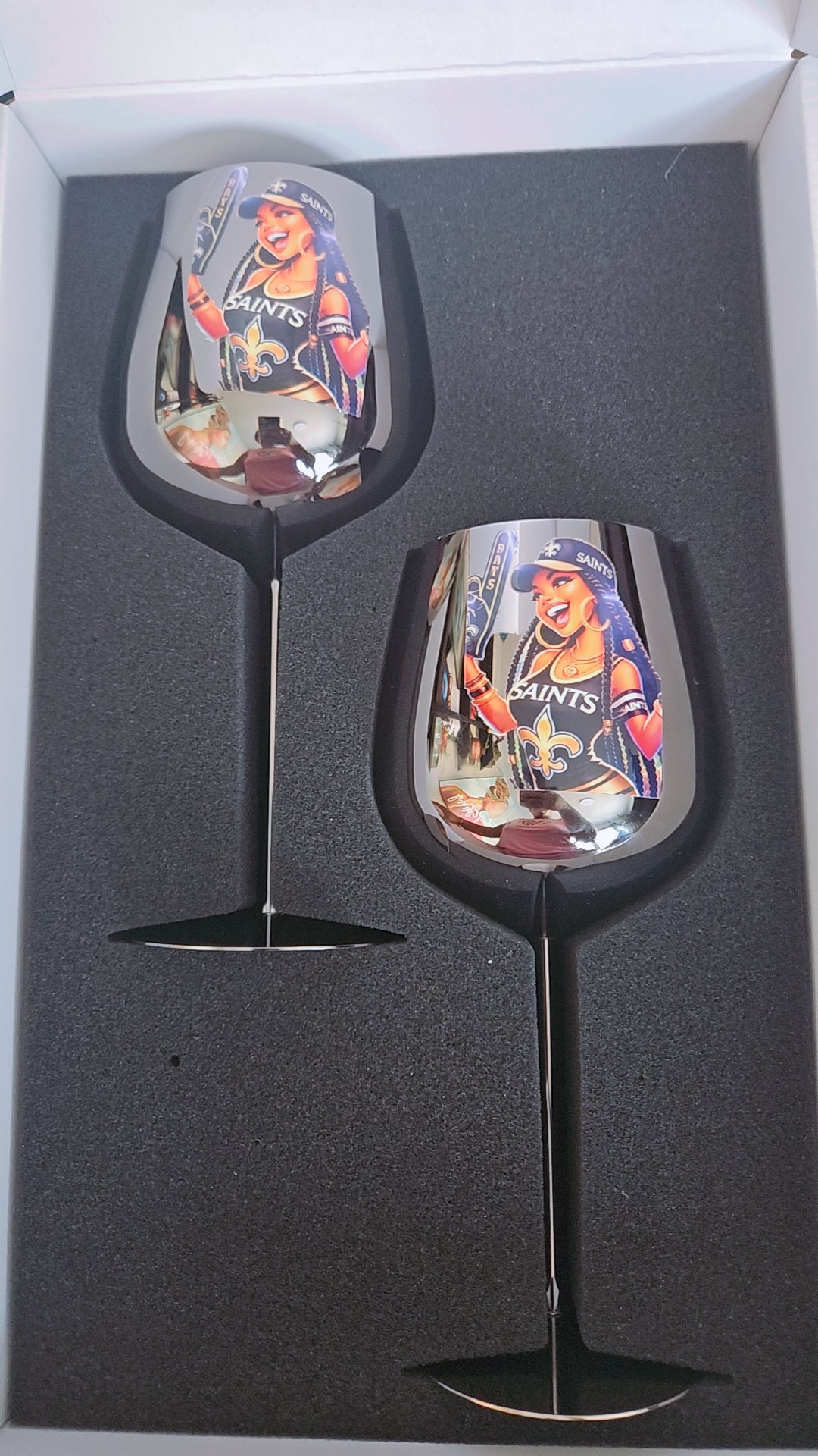 New Orleans Saints UV Print Custom Stainless Steel Wine Glass Set