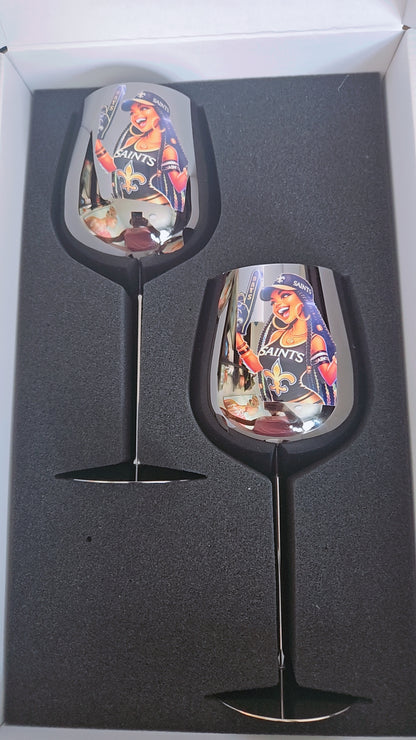 New Orleans Saints UV Print Custom Stainless Steel Wine Glass Set